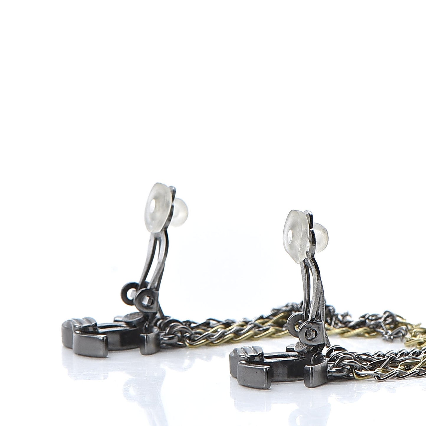 Ruthenium Chain CC Drop Clip On Earrings