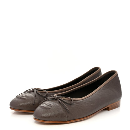 Chanel Caviar CC Cap Toe Ballerina Flats 37 Brown 3 of 9