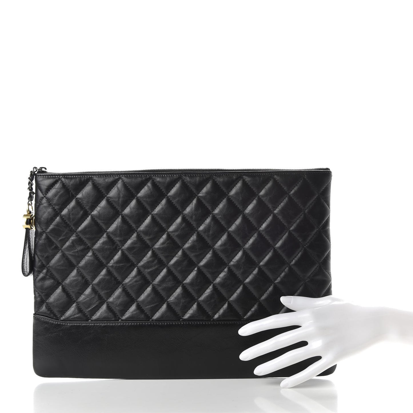 Aged Calfskin Quilted Large Gabrielle Cosmetic Case Black