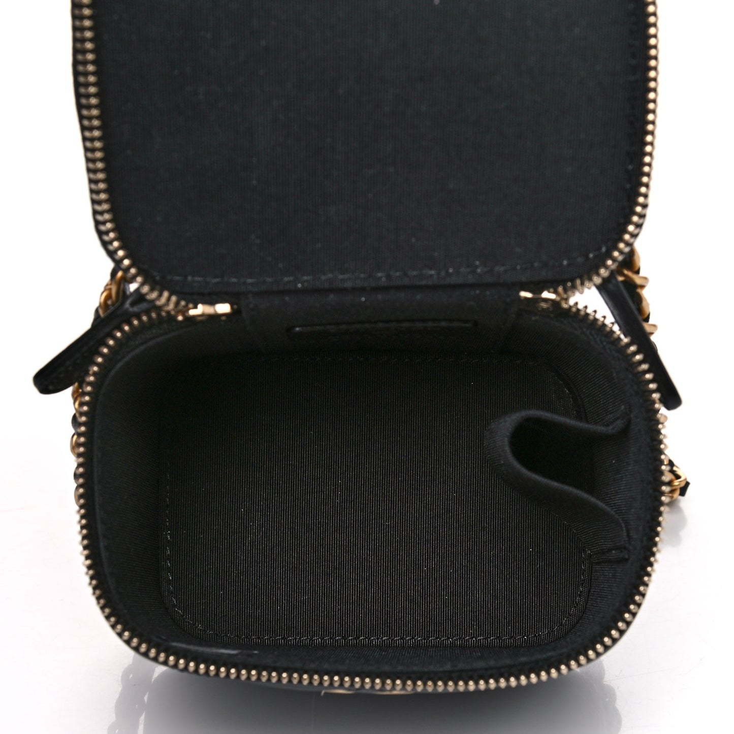 Lambskin Quilted Top Handle Mini Vanity Case With Chain Black
