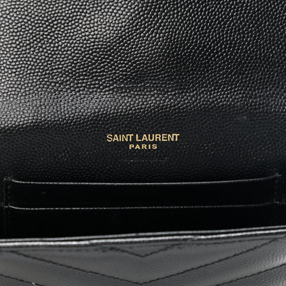 Saint Laurent Grain De Poudre Matelasse Chevron Small Monogram Envelope Wallet Black 6 of 7