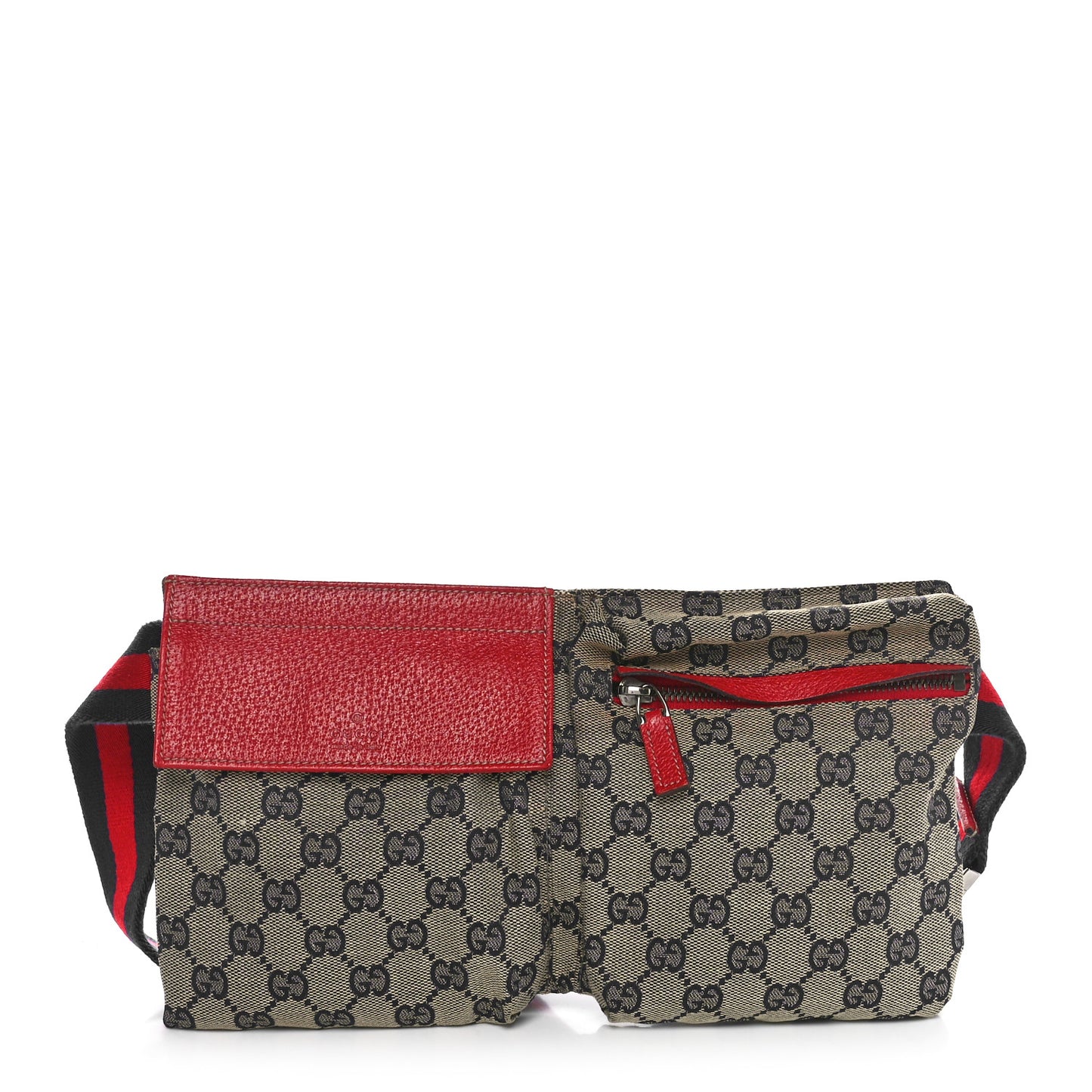 GG Monogram Web Double Pocket Belt Bag Navy Red