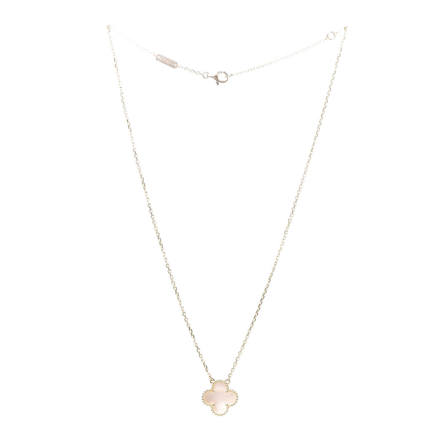 Van Cleef & Arpels 18K Yellow Gold Mother of Pearl Vintage Alhambra Pendant Necklace 3 of 6