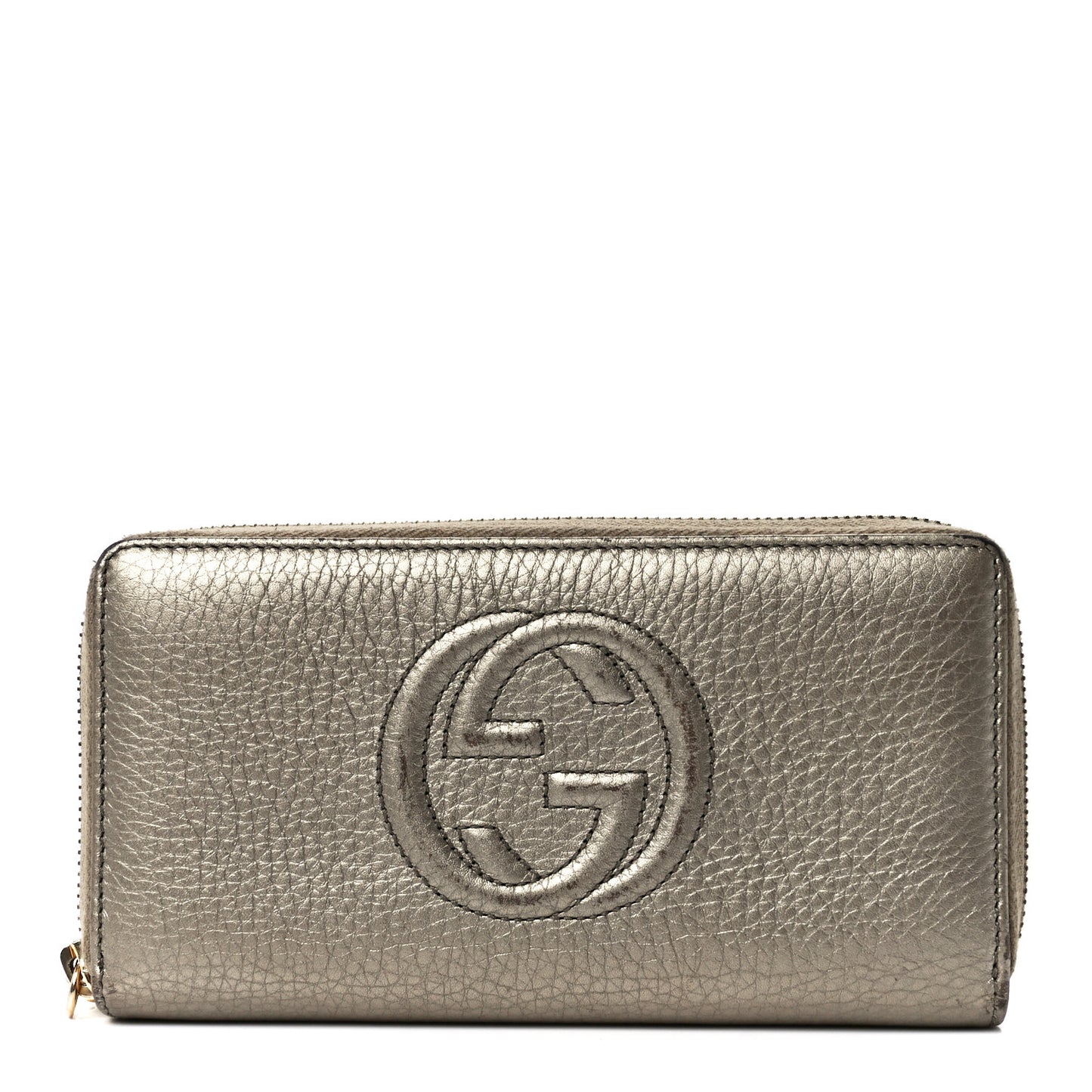 Metallic Pebbled Calfskin Soho Zip Around Wallet Golden Beige