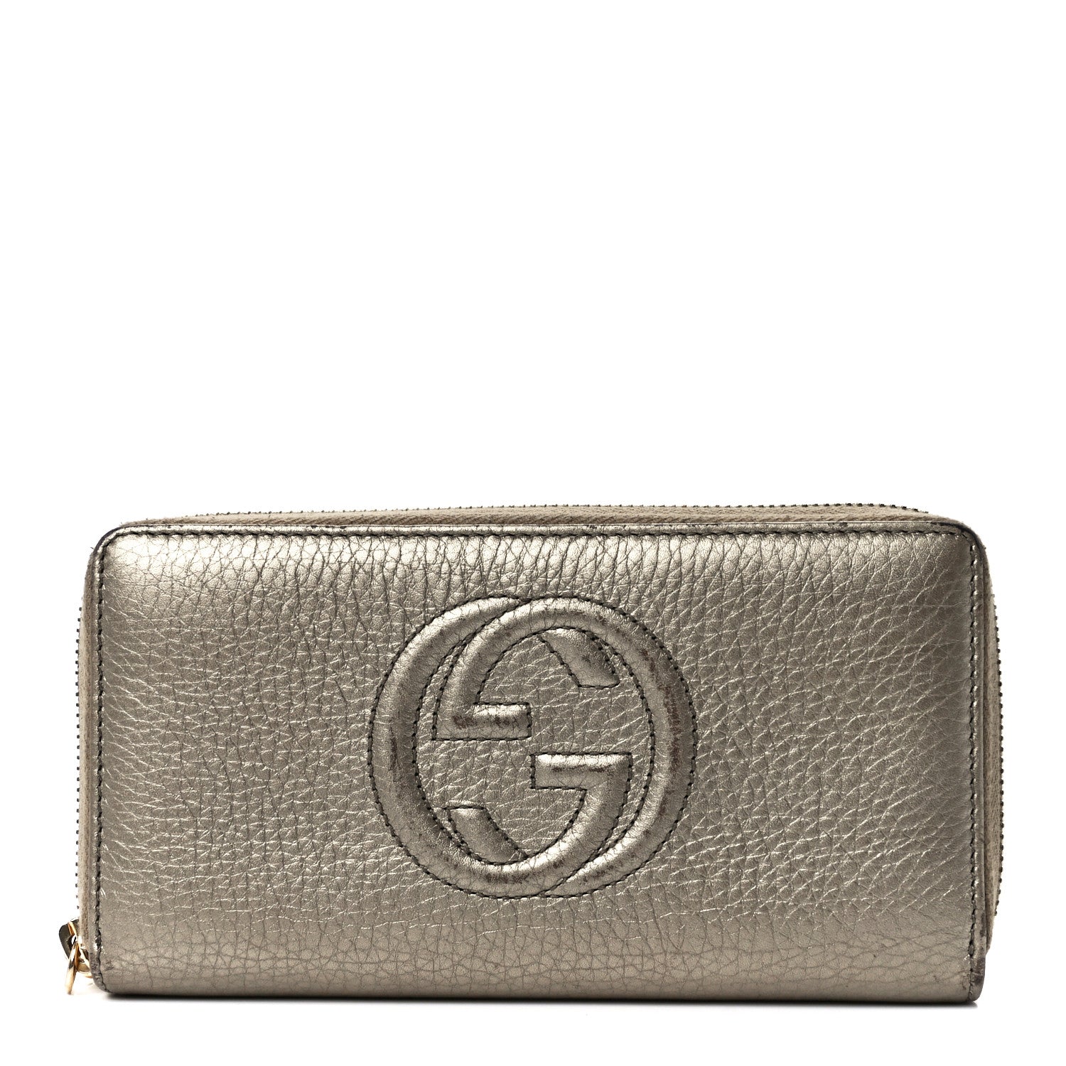 Gucci Metallic Pebbled Calfskin Soho Zip Around Wallet Golden Beige 1 of 10