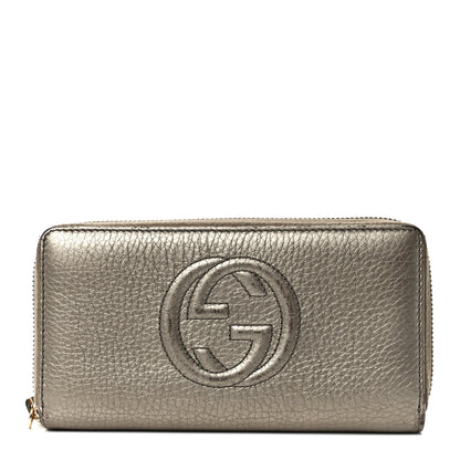 Gucci Metallic Pebbled Calfskin Soho Zip Around Wallet Golden Beige 1 of 10
