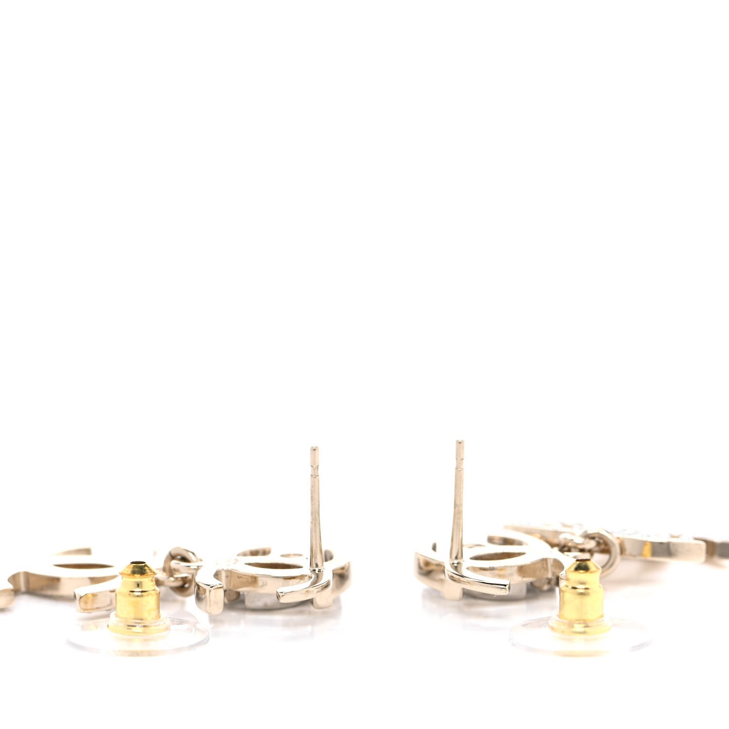 Crystal Pearl Double CC Drop Earrings Gold Silver