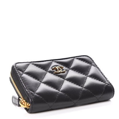Chanel Lambskin Quilted Zip Around Coin Purse Wallet Black 4 of 9