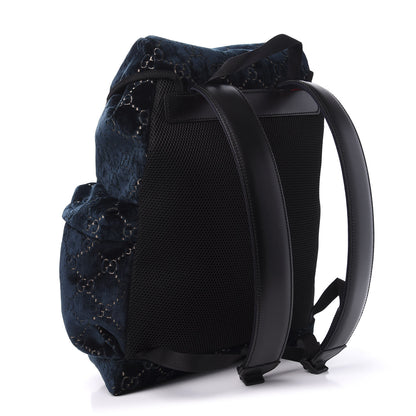 Gucci Velvet GG Monogram Web Medium Double Buckle Backpack Blue Beige Black 2 of 10