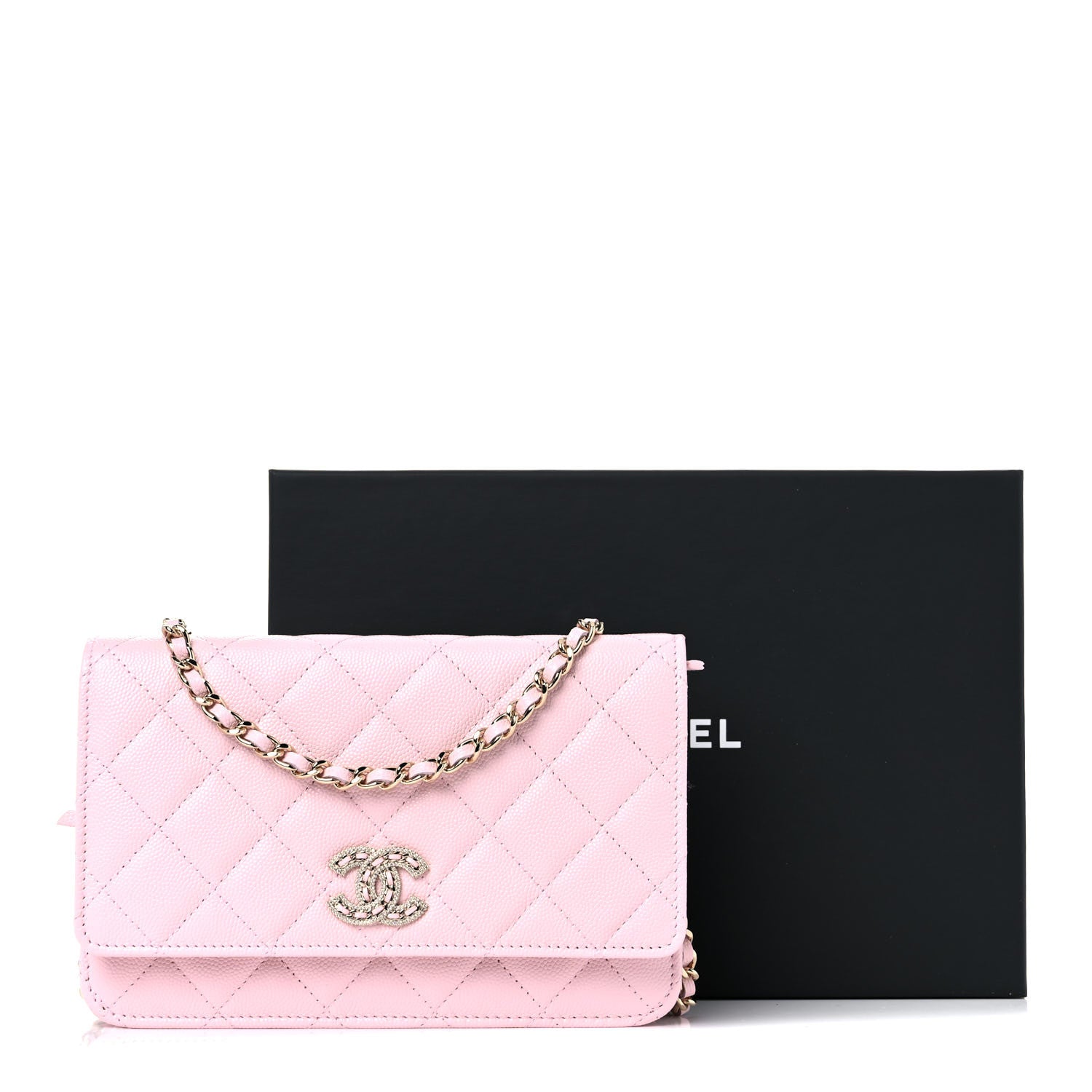 Chanel Caviar Quilted Crystal CC Wallet On Chain WOC Light Pink 11 of 11