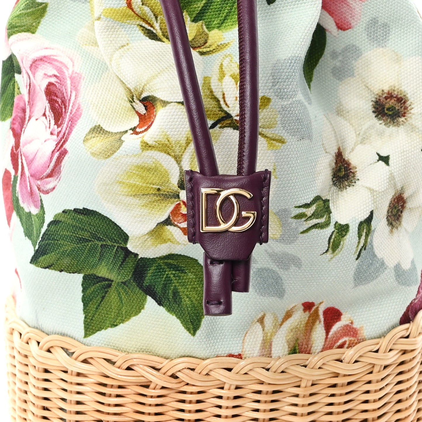 Wicker Canvas Floral Print Millennials Bucket Bag Multicolor