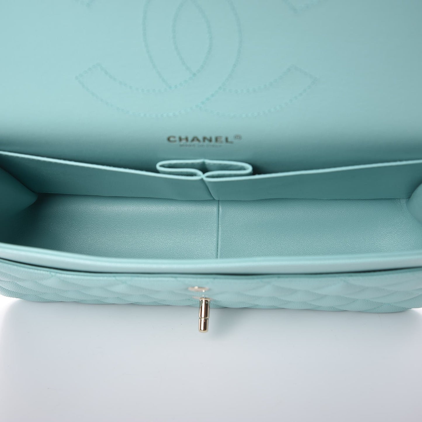 Caviar Quilted Jumbo Double Flap Light Blue