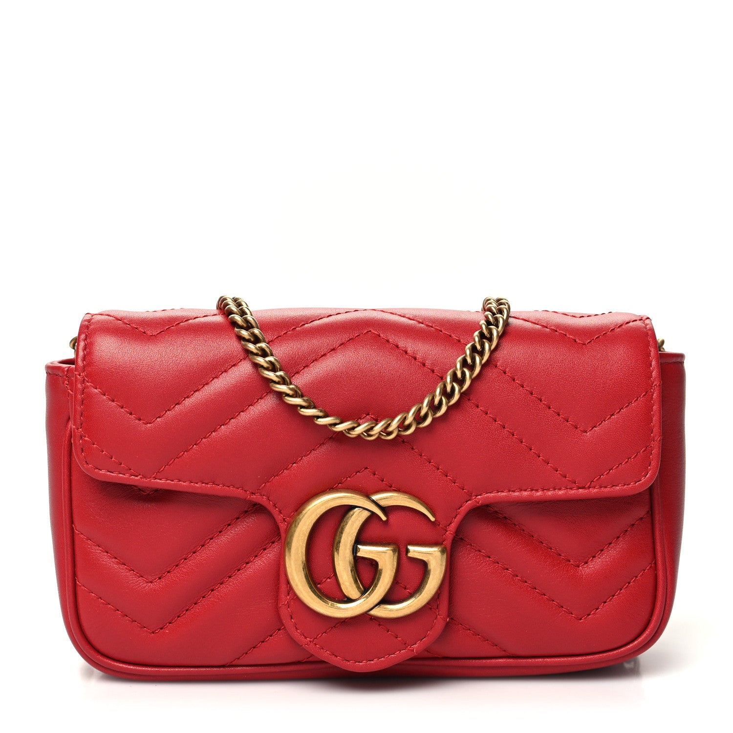 Gucci Calfskin Matelasse Super Mini GG Marmont Shoulder Bag Hibiscus Red 1 of 10