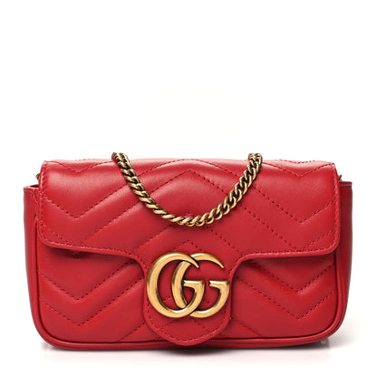 Gucci Calfskin Matelasse Super Mini GG Marmont Shoulder Bag Hibiscus Red 1 of 10
