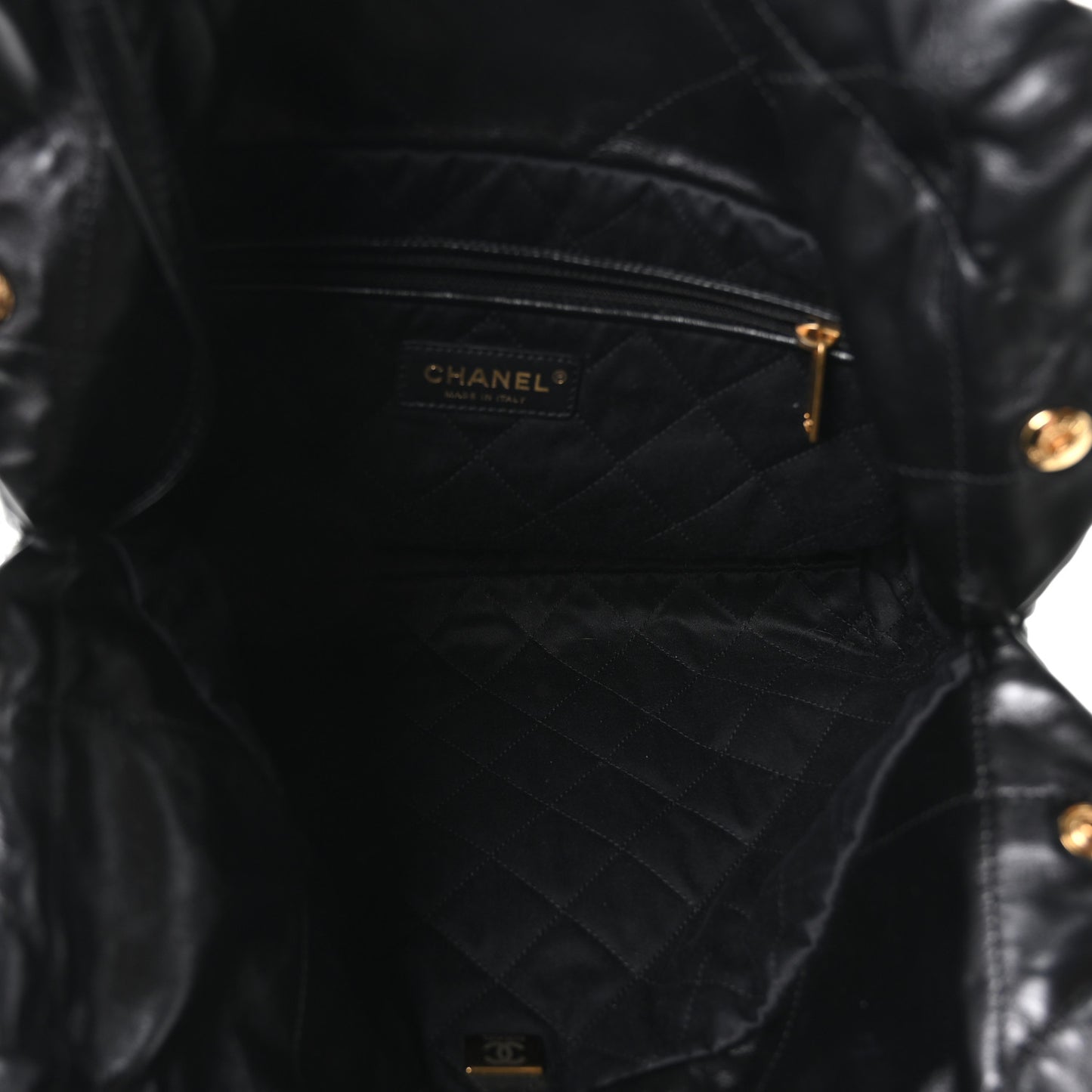Shiny Calfskin Quilted Small Chanel 22 Black