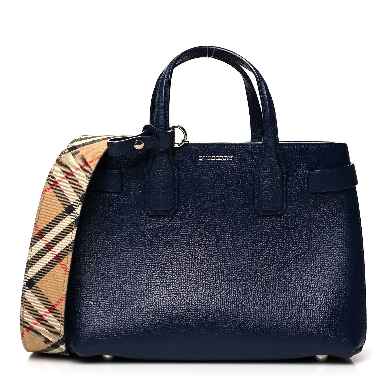Burberry Grainy Calfskin House Check Small Banner Tote Regency Blue 2 of 13