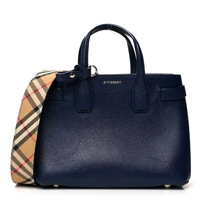 Burberry Grainy Calfskin House Check Small Banner Tote Regency Blue 2 of 13
