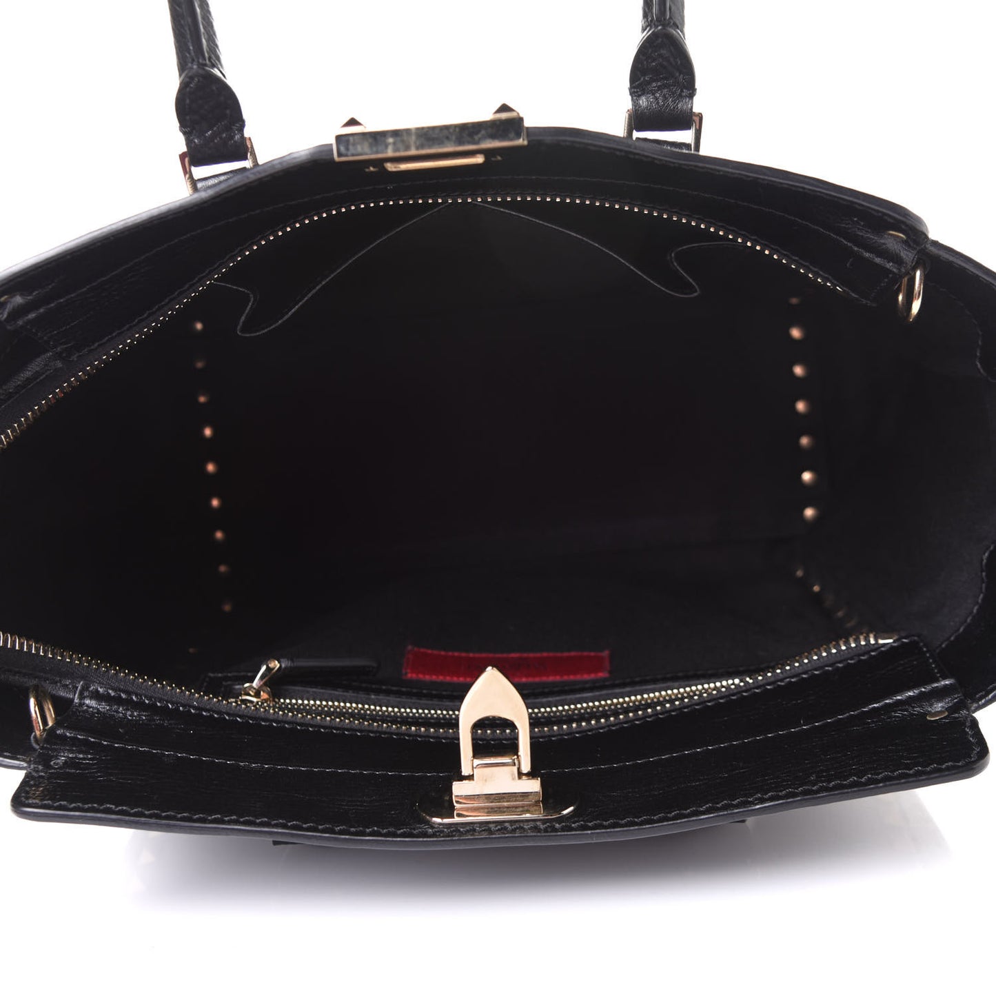 Textured Calfskin Rockstud Double Handle Tote Black