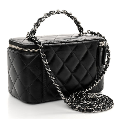 Chanel Shiny Crumpled Calfskin Crystal Quilted Precious Handle Vanity Case With Chain Black 3 of 11