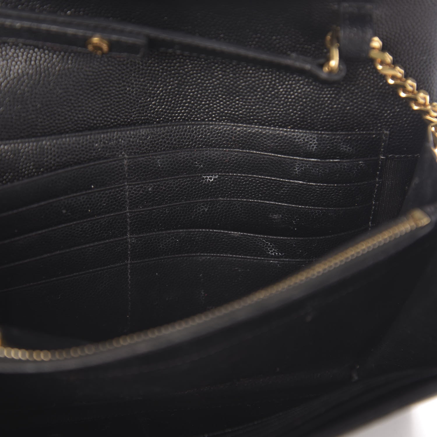 Saint Laurent Grain De Poudre Matelasse Chevron Monogram Chain Wallet Black 10 of 18