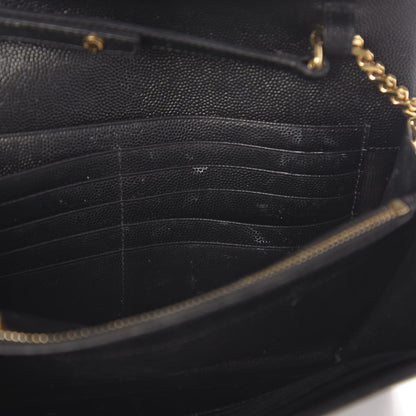 Saint Laurent Grain De Poudre Matelasse Chevron Monogram Chain Wallet Black 10 of 18