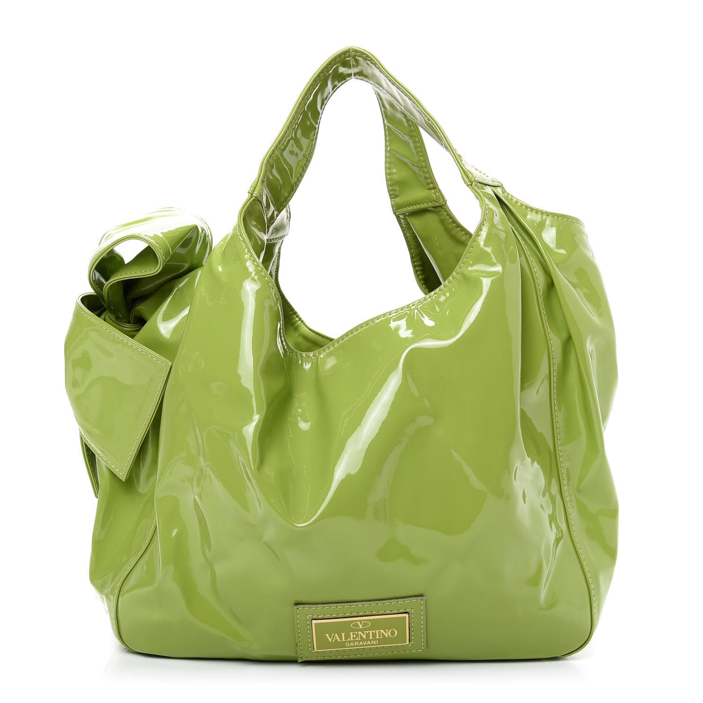 Patent Lacca Small Nuage Bow Hobo Green