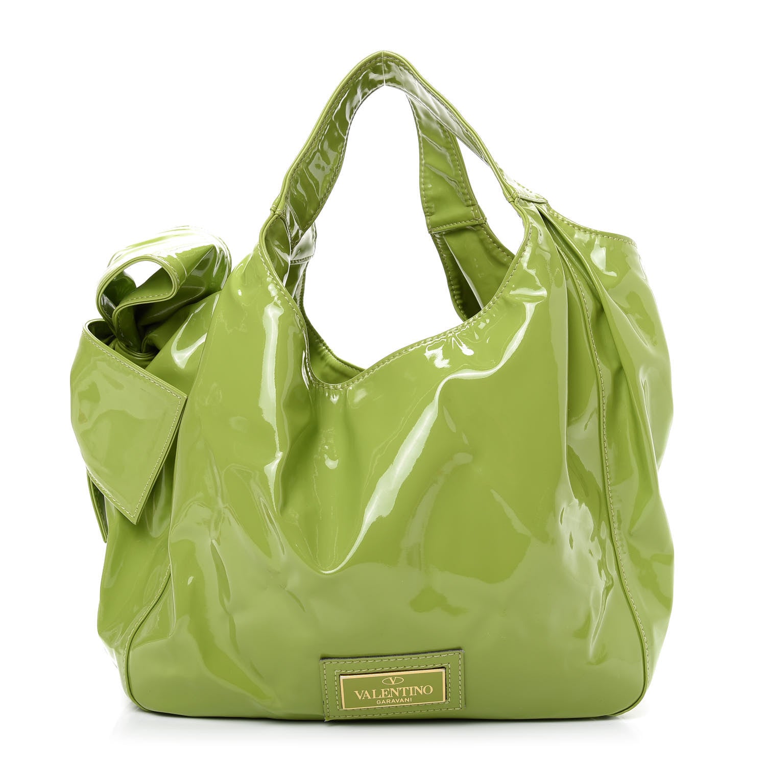 Valentino Garavani Patent Lacca Small Nuage Bow Hobo Green 1 of 9