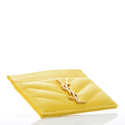 Saint Laurent Grain De Poudre Matelasse Chevron Monogram Credit Card Case Mimosa 4 of 10
