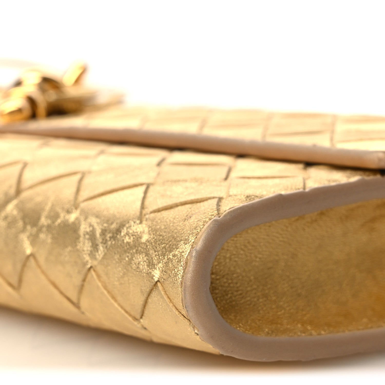 Bottega Veneta Metallic Satin Lambskin Intrecciato Long Andiamo Top Handle Clutch Gold 8 of 8