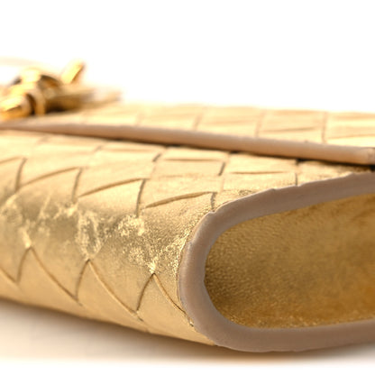 Bottega Veneta Metallic Satin Lambskin Intrecciato Long Andiamo Top Handle Clutch Gold 8 of 8