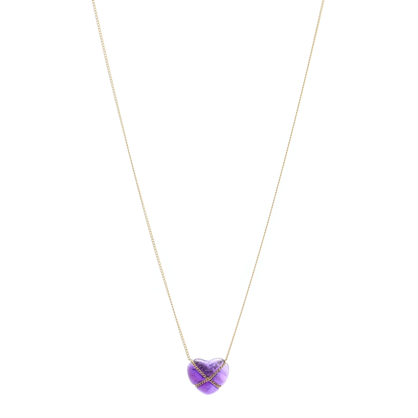 18K Yellow Gold Amethyst Crossover Heart Pendant Necklace