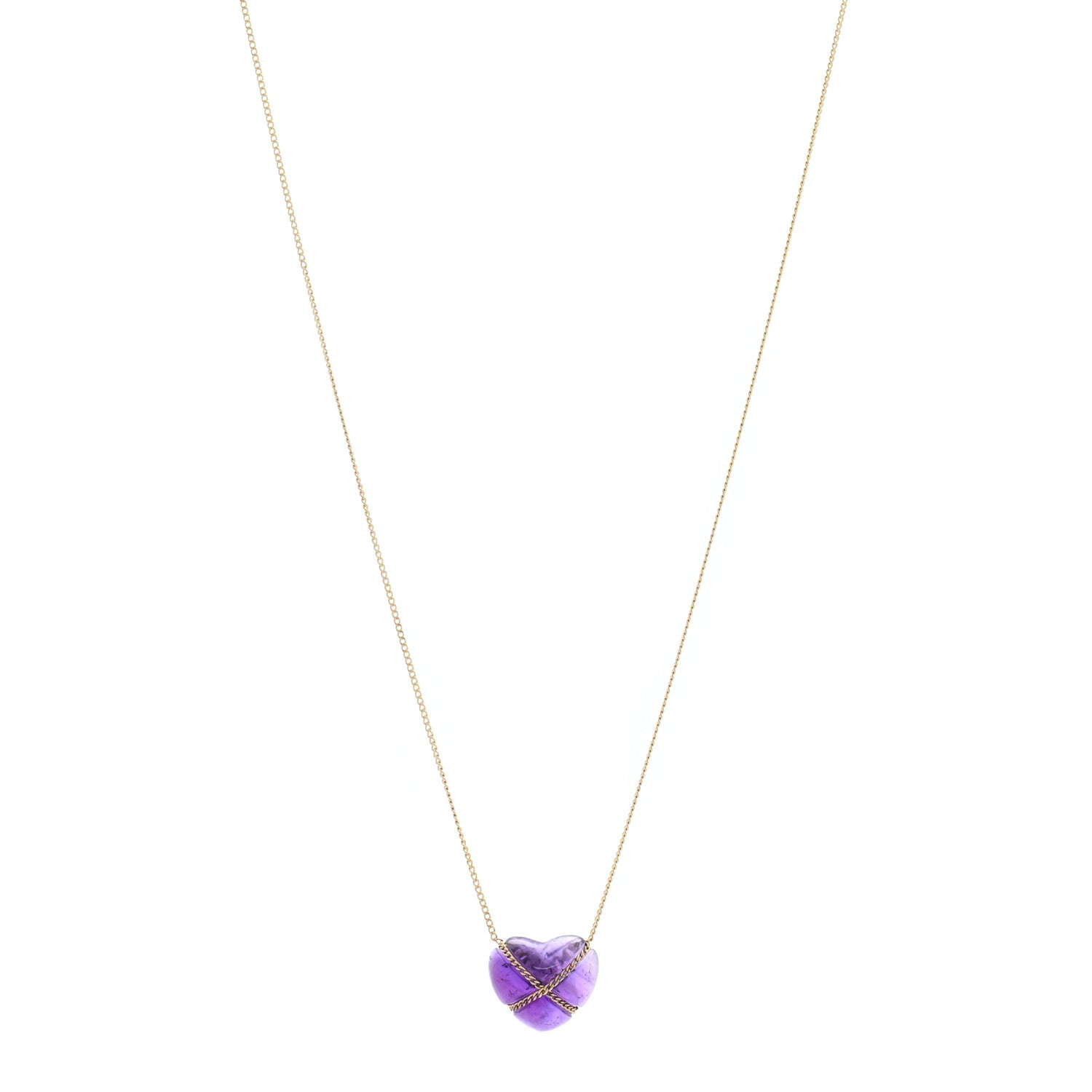 Tiffany 18K Yellow Gold Amethyst Crossover Heart Pendant Necklace 1 of 5