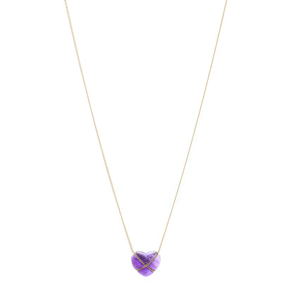 Tiffany 18K Yellow Gold Amethyst Crossover Heart Pendant Necklace 1 of 5