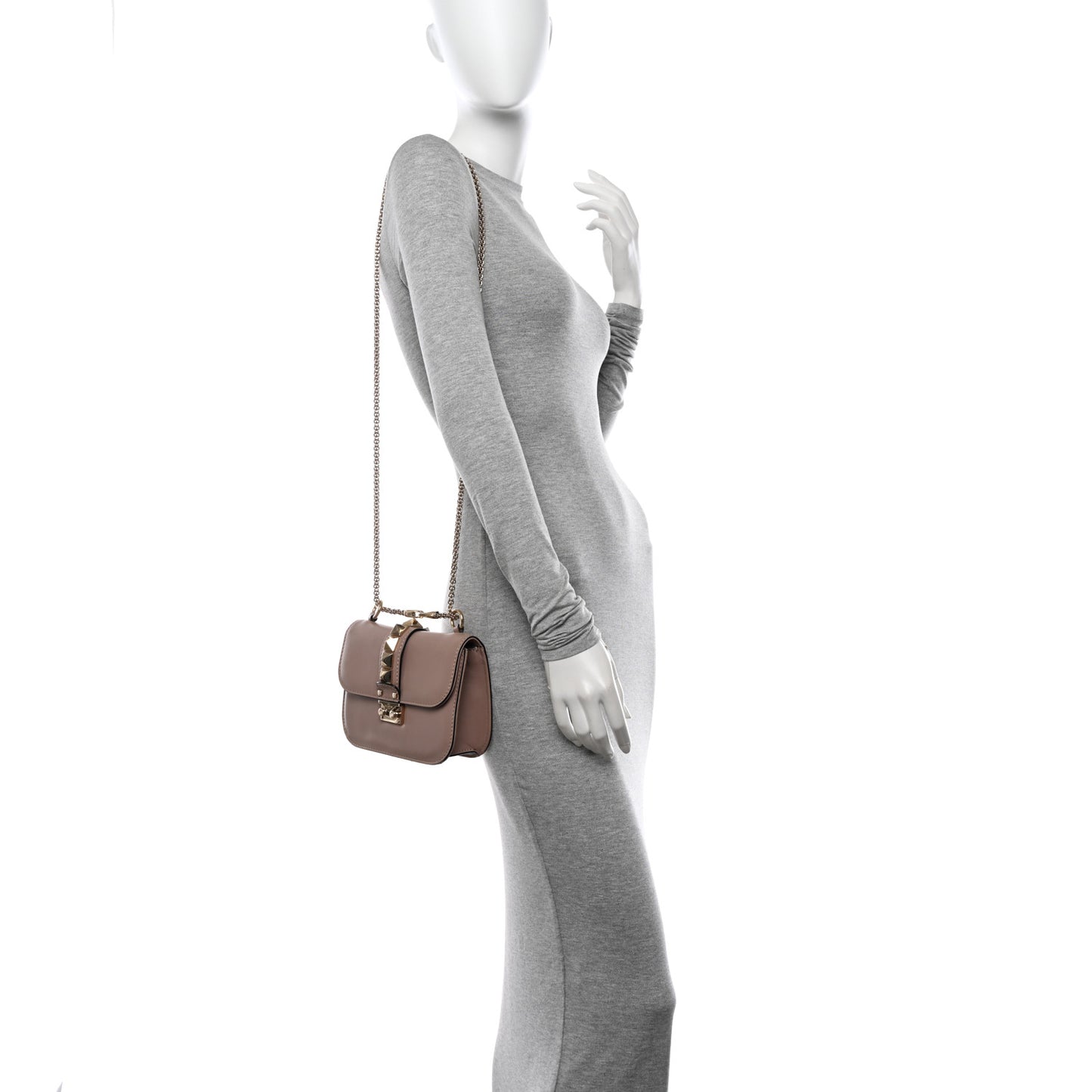 Vitello Small Glam Lock Rockstud Flap Poudre