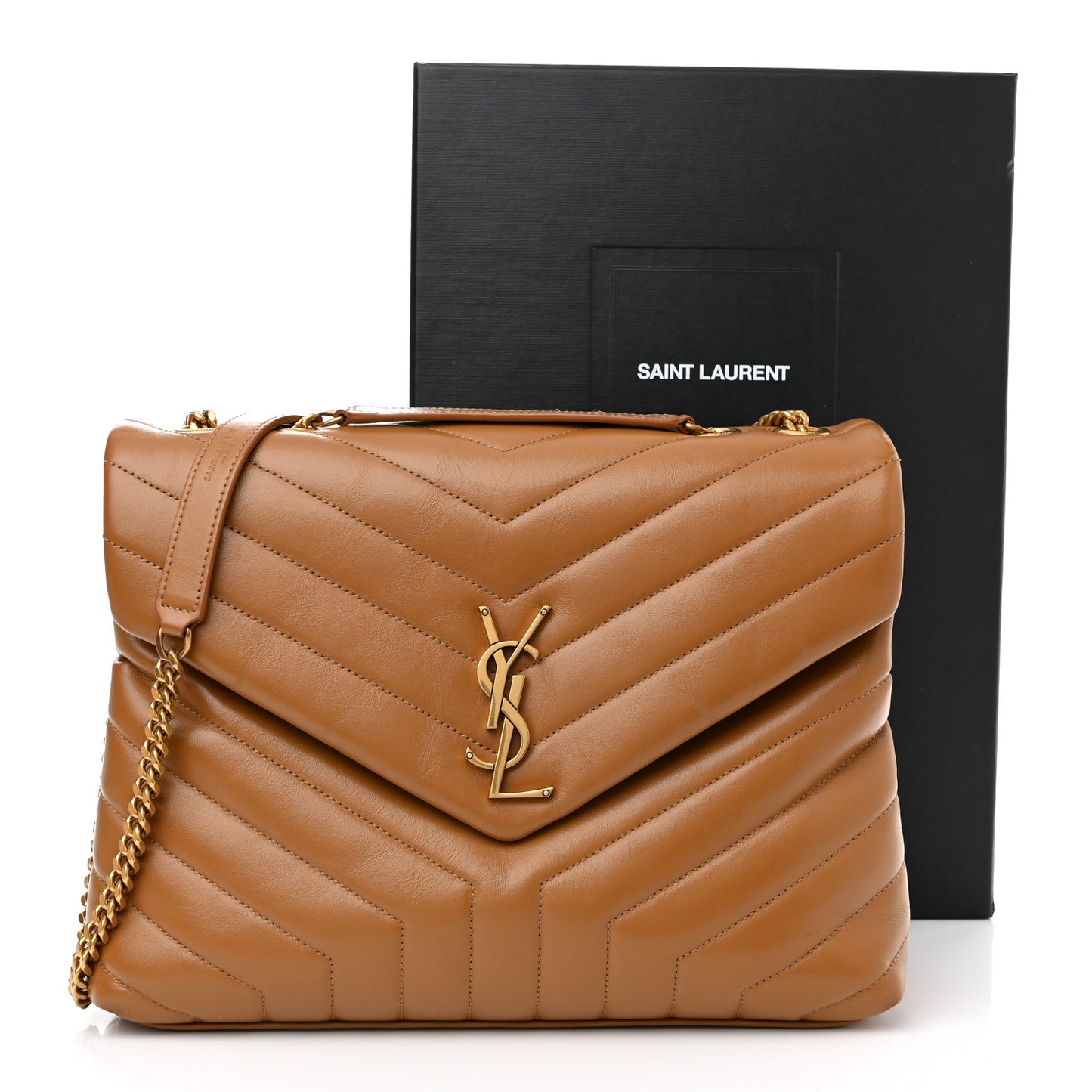 Calfskin Y Quilted Monogram Medium Loulou Chain Satchel Dark Natural