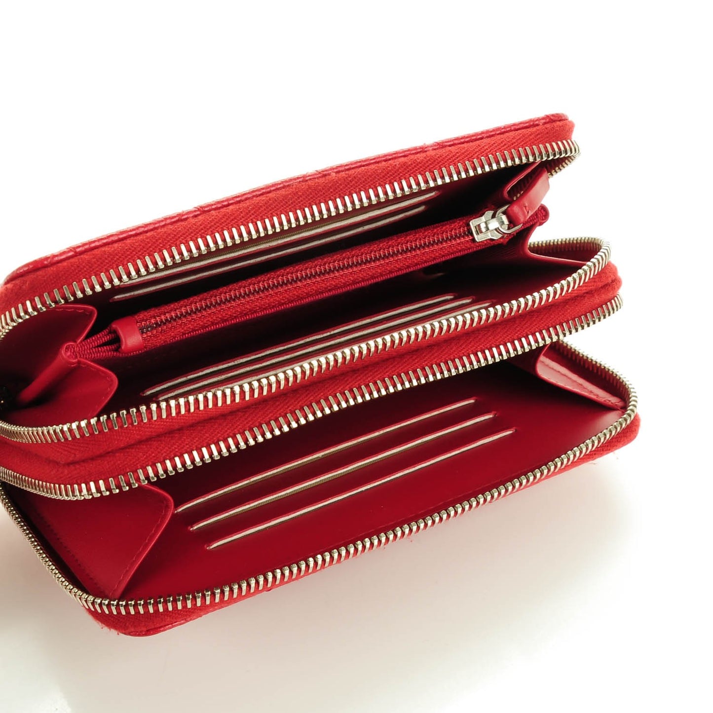 Caviar Quilted Large Gusset Double Zip Around Wallet Red