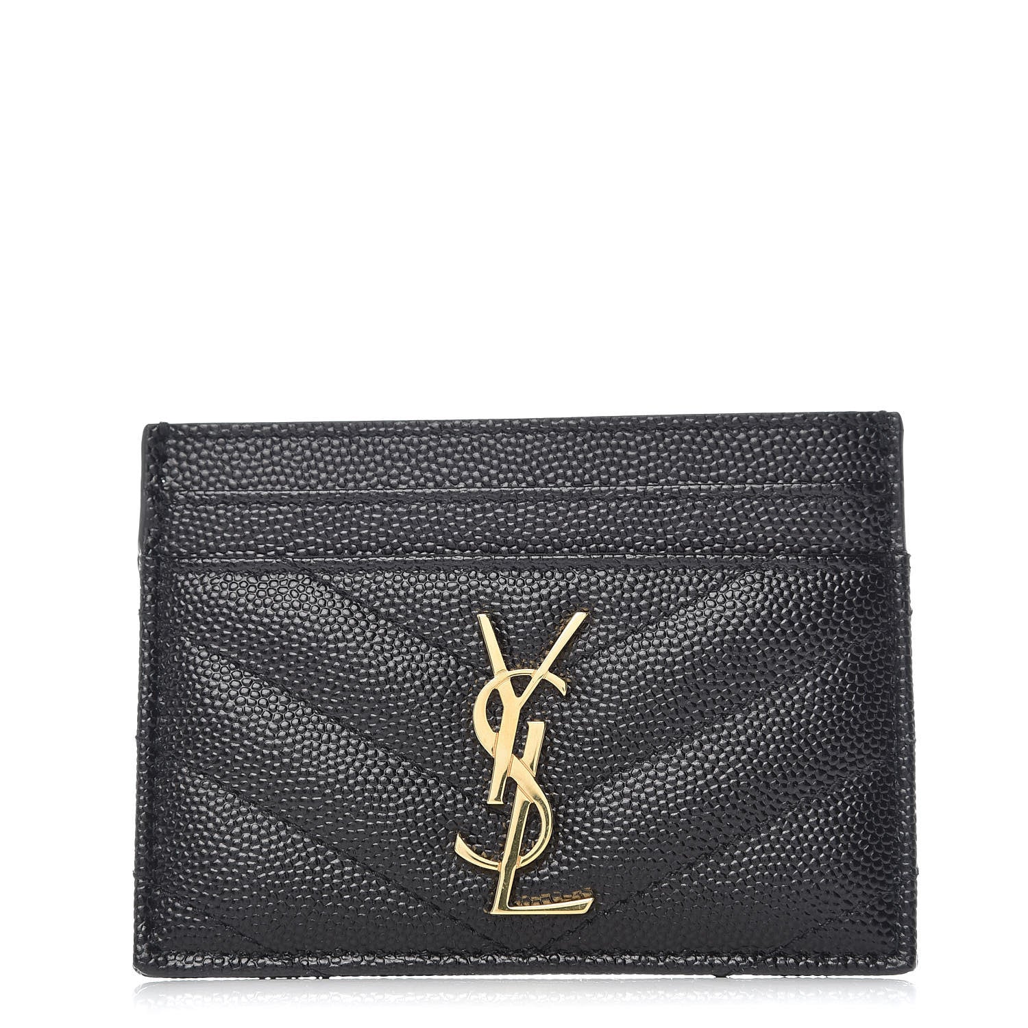 Saint Laurent Grain De Poudre Matelasse Chevron Monogram Credit Card Case Black 1 of 9