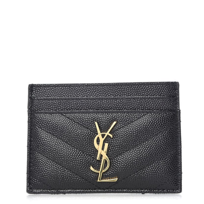 Saint Laurent Grain De Poudre Matelasse Chevron Monogram Credit Card Case Black 1 of 9