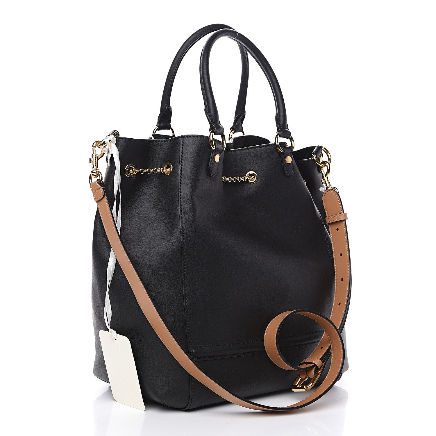 Fendi Vitello Grace King Karligraphy Chain Bucket Bag Black Bisquit 2 of 7