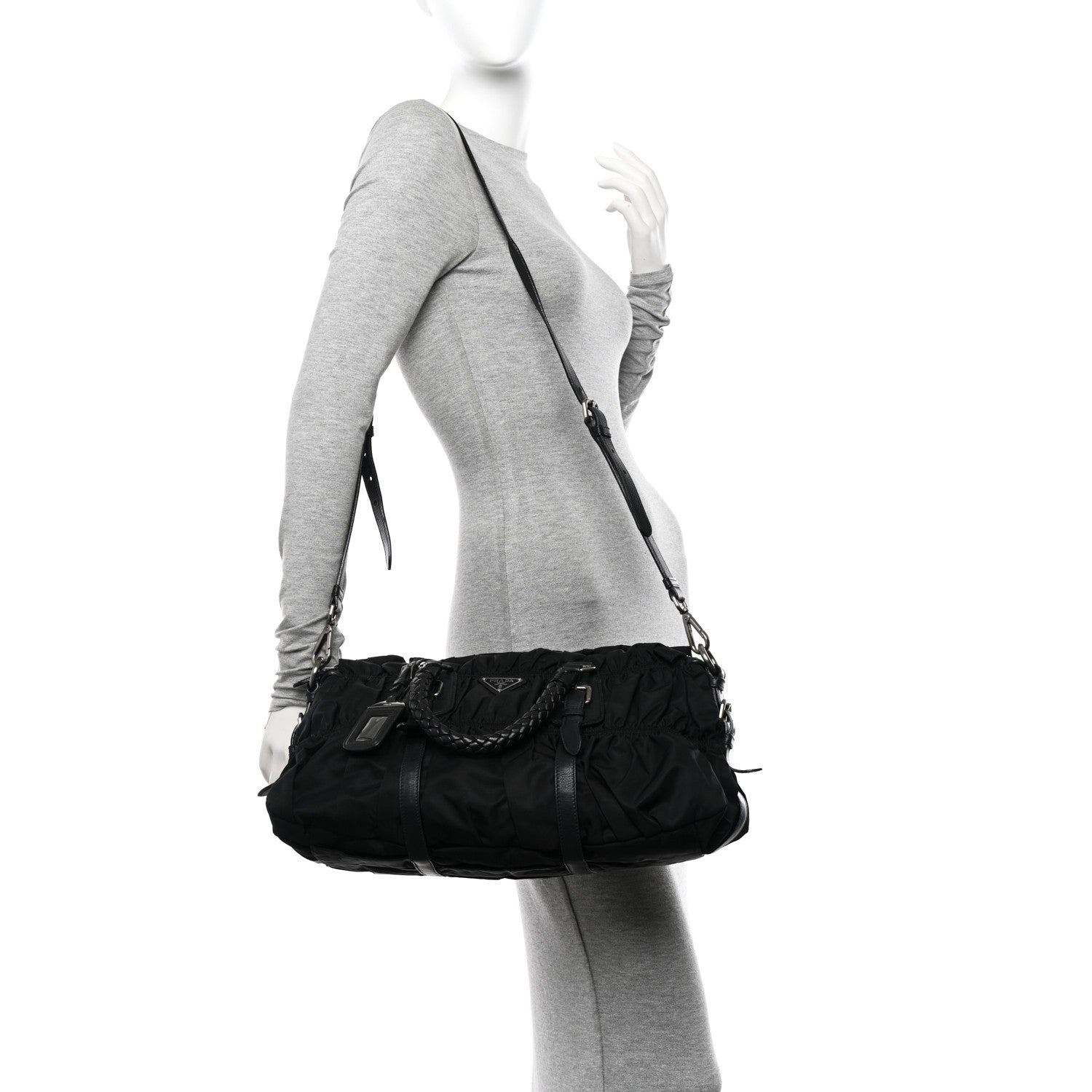 Prada Tessuto Nylon Nappa Braided Gaufre Shopping Satchel Black 2 of 13