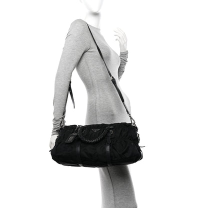 Prada Tessuto Nylon Nappa Braided Gaufre Shopping Satchel Black 2 of 13