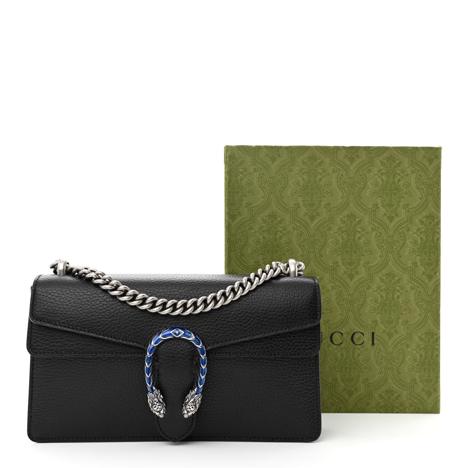 Gucci Dollar Calfskin Enamel Small Dionysus Shoulder Bag Black Electric Blue 11 of 11
