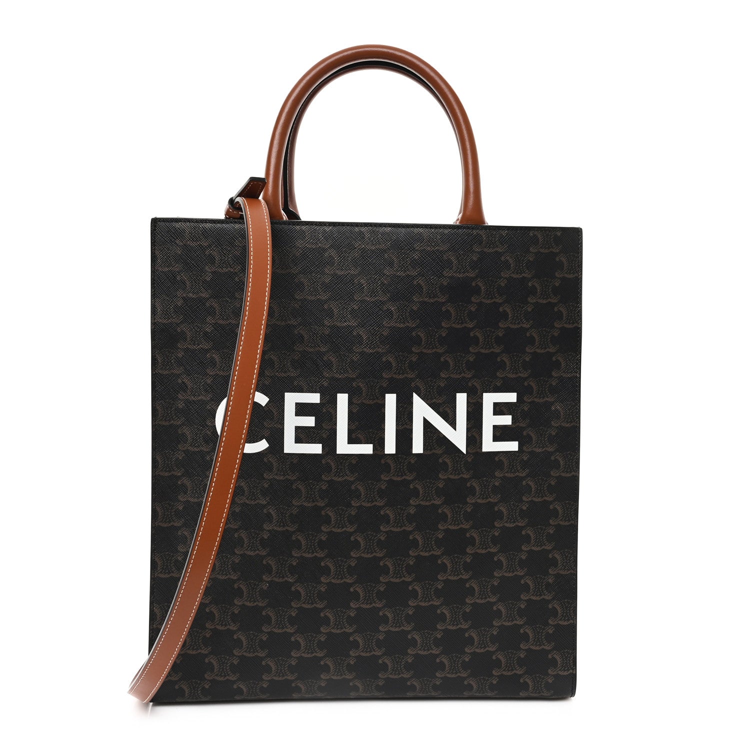 Celine Triomphe Canvas Calfskin Small Vertical Cabas Tan 1 of 11
