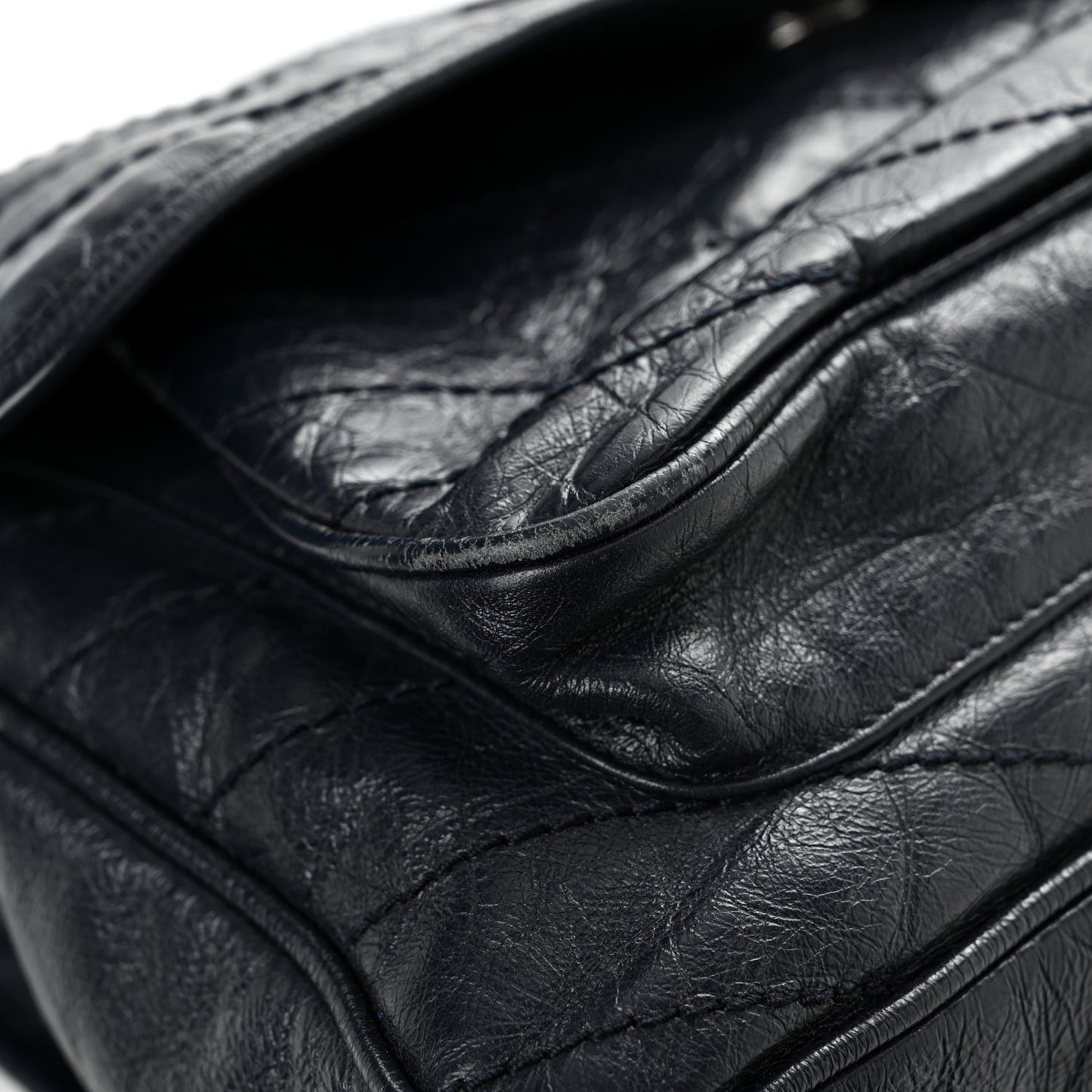 Crinkled Calfskin Matelasse Monogram Large Niki Chain Satchel Deep Marine