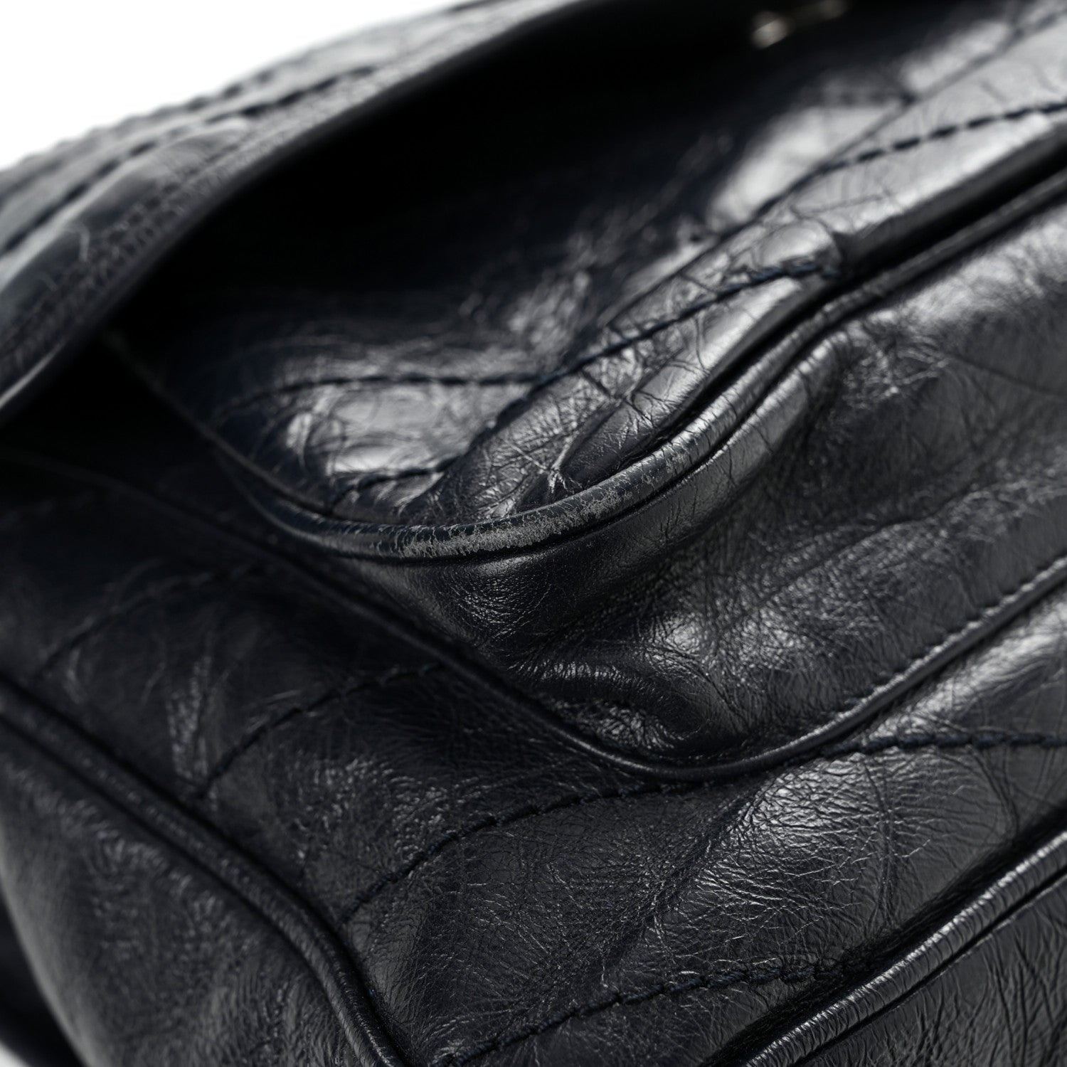 Saint Laurent Crinkled Calfskin Matelasse Monogram Large Niki Chain Satchel Deep Marine 13 of 16