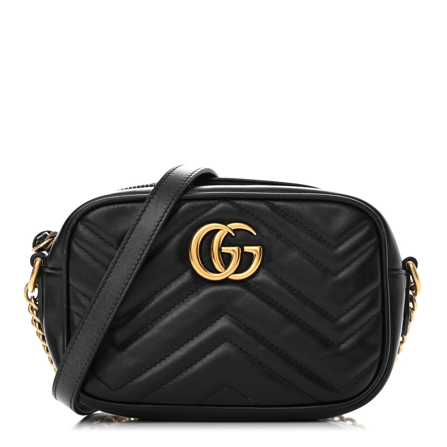 Gucci Calfskin Matelasse Mini GG Marmont Chain Shoulder Bag Black 1 of 15