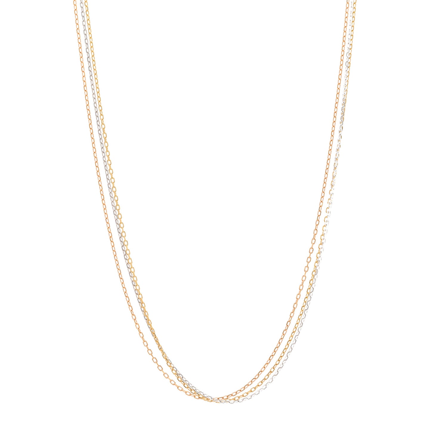 18K Pink Yellow White Gold Three Chain Necklace