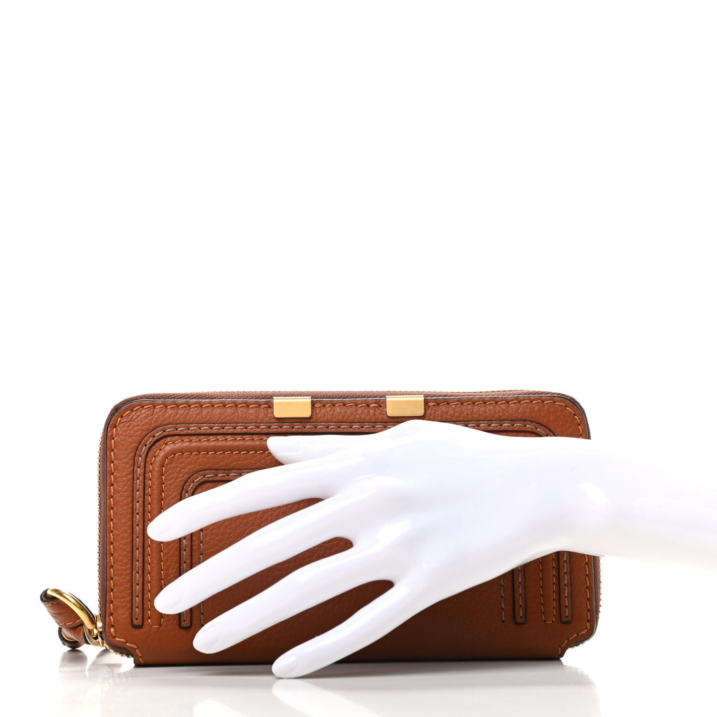 Grained Calfskin Marcie Long Zip Around Wallet Tan