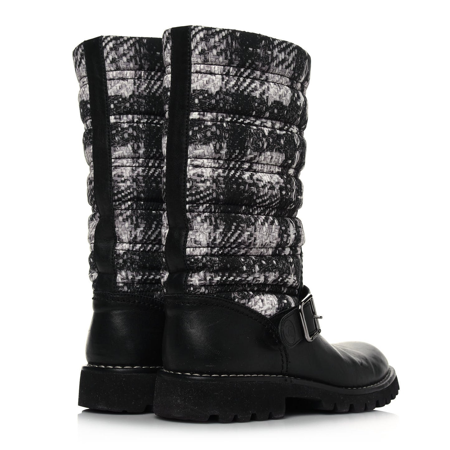 Calfskin Tweed Nylon Printed Boots 37 Black