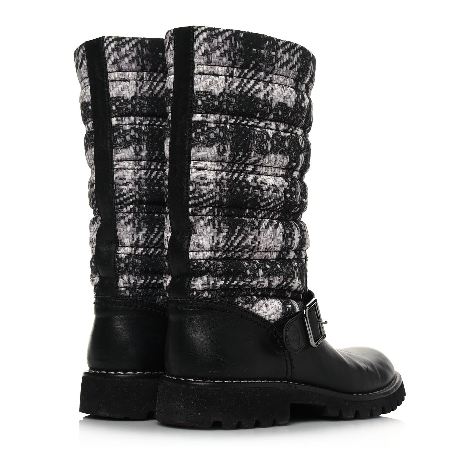 Chanel Calfskin Tweed Nylon Printed Boots 37 Black 4 of 7